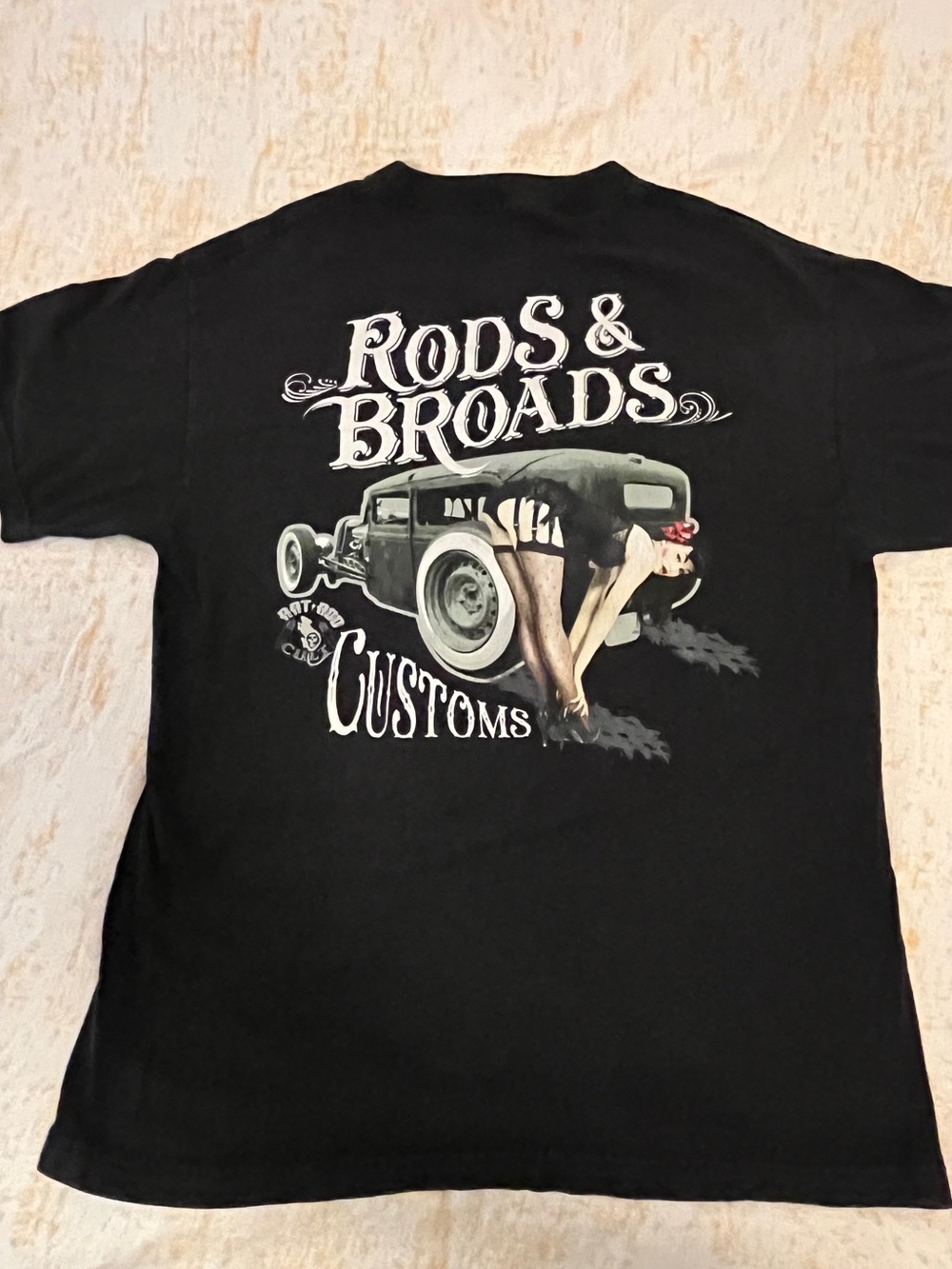 Rods & Broads Customs Black Graphic Tee Large vintage black